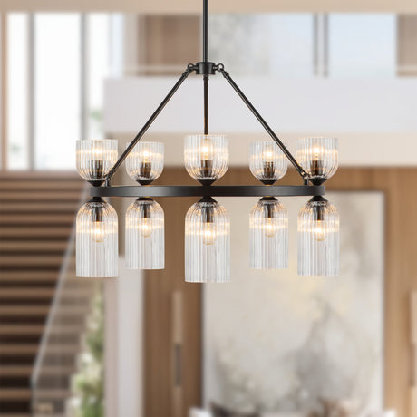 Nelly chandelier with see-through ribbed shades in a room with a staircase