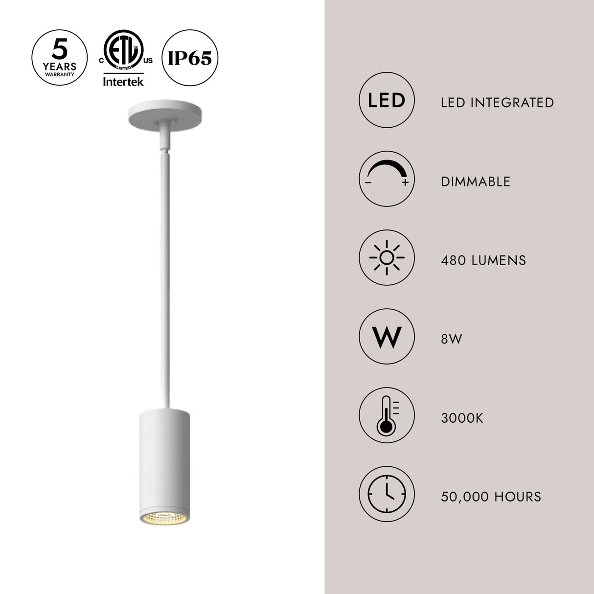 Kuzco Architectural Nordic 5-in (2-in Dia.) Exterior Pendant