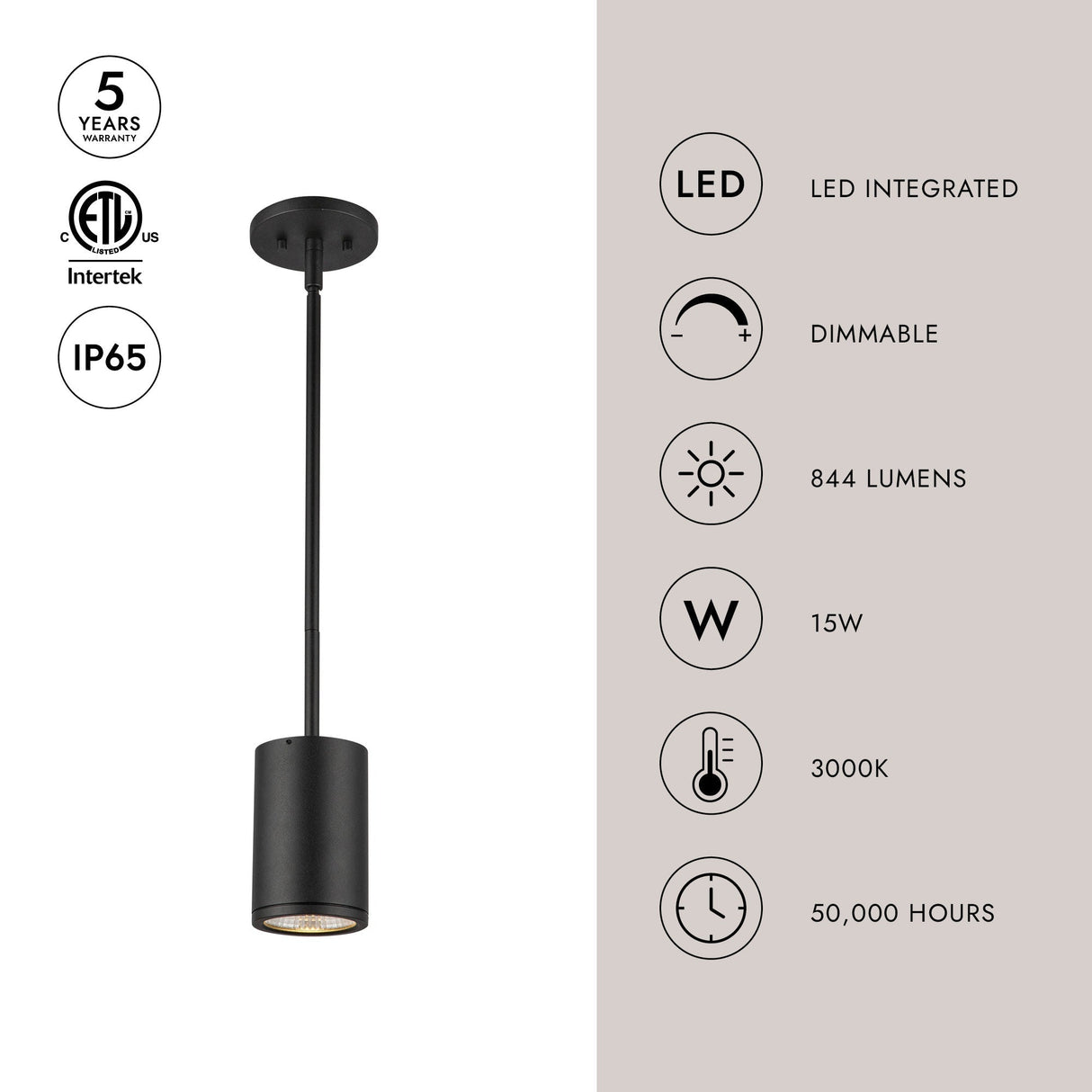 Kuzco Architectural Nordic 5-in (3-in Dia.) Exterior Pendant