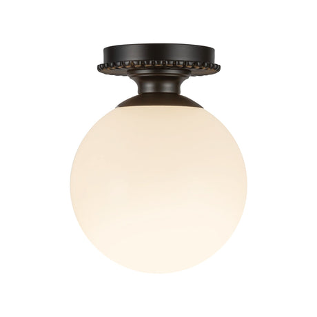 Alora Mood Otis semi-flush mount with fluted canopy and glossy opal glass globe, front view