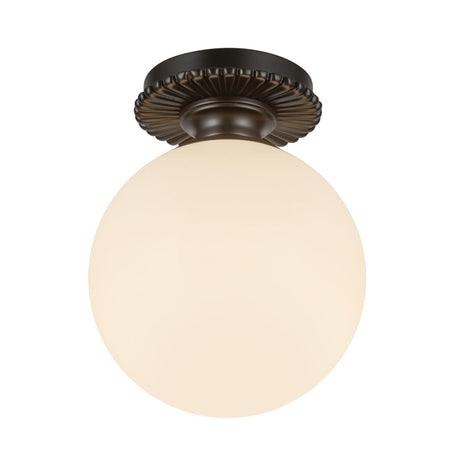 Alora Mood Otis 8-in semi-flush mount with glossy opal glass globe, side view