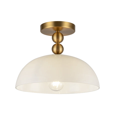 Paisley 12-in semi-flush mount in Brushed Gold with opal glass shade, front view