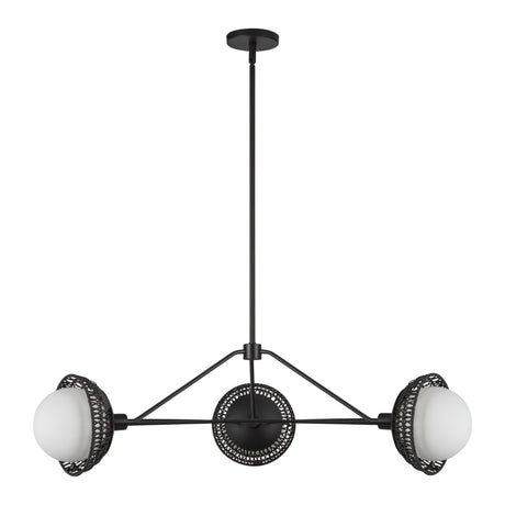Front view of the Alora Mood Perth chandelier in Matte Black/Opal Glass unlit