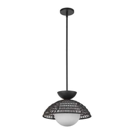 Alora Mood Perth pendant light in Matte Black/Opal Glass unlit, front view