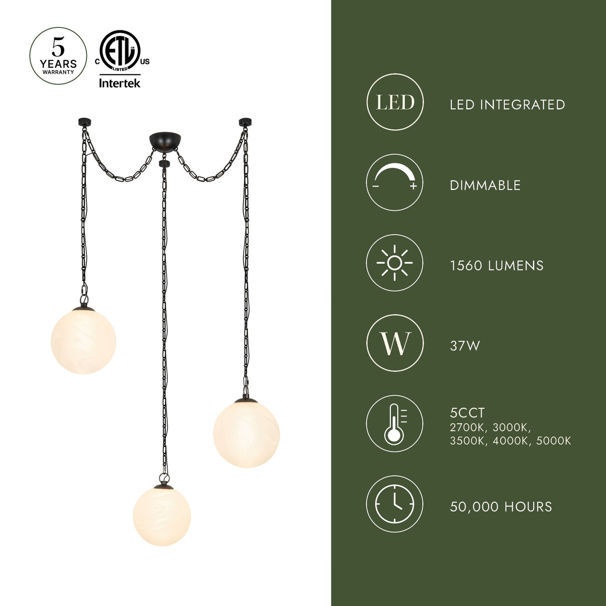 Alora Petra 12-in 3-Head Chandelier