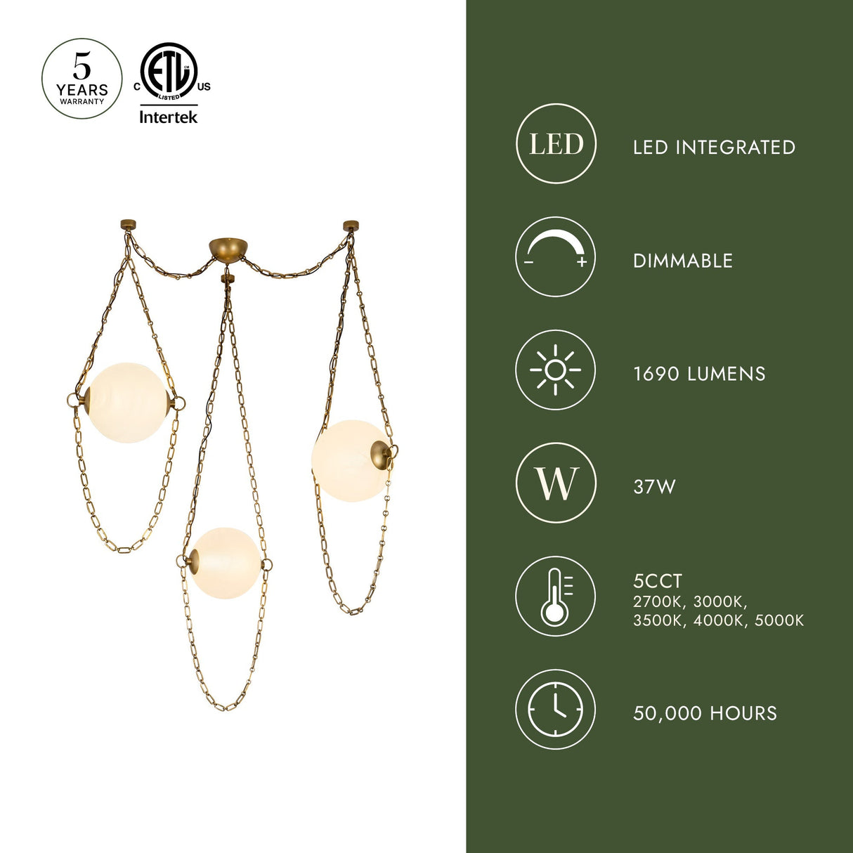 Alora Petra 10-in 3-Head Chandelier