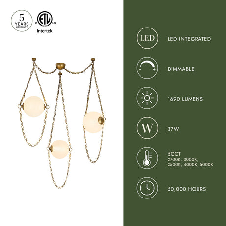 Alora Petra 10-in 3-Head Chandelier