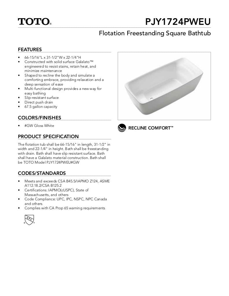 Flotation Freestanding Square Tub