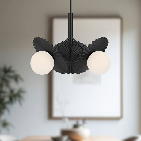 Alora Mood Plume 22-in chandelier in Matte Black hanging in a room setting
