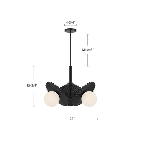 Alora Mood Plume 22-in chandelier in Matte Black dimension drawing