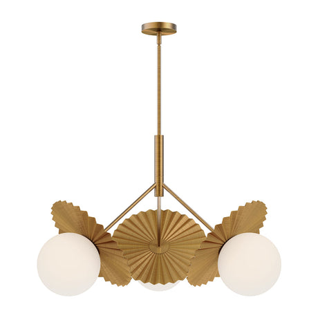Alora Mood Plume 34-in chandelier in Brushed Gold with pleated disks, front view