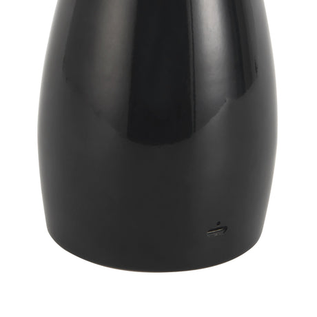 Close-up of the Poppy 9-inch lamp base in Glossy Black showing the port