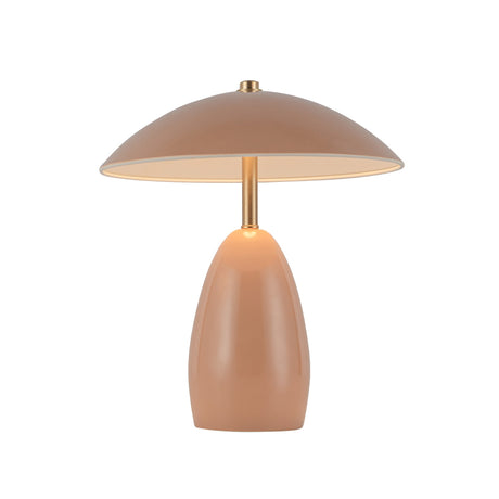 Poppy 9-inch table lamp in Peach, lit view showing the shade underside