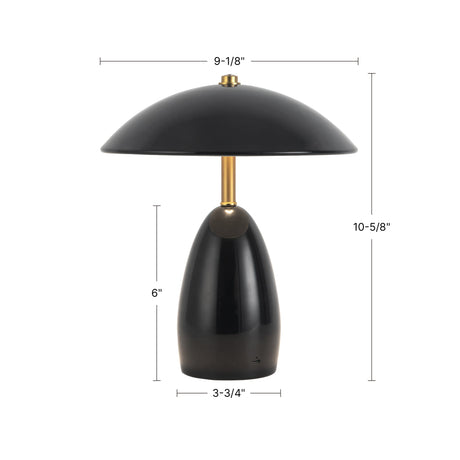 Poppy 9-inch table lamp in Glossy Black with dimension callouts