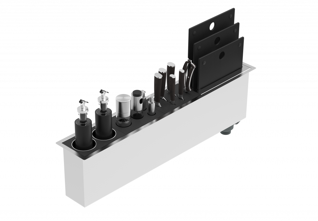 Panama Q 34" Prep Station/Trough Sink + Cooking Accessories