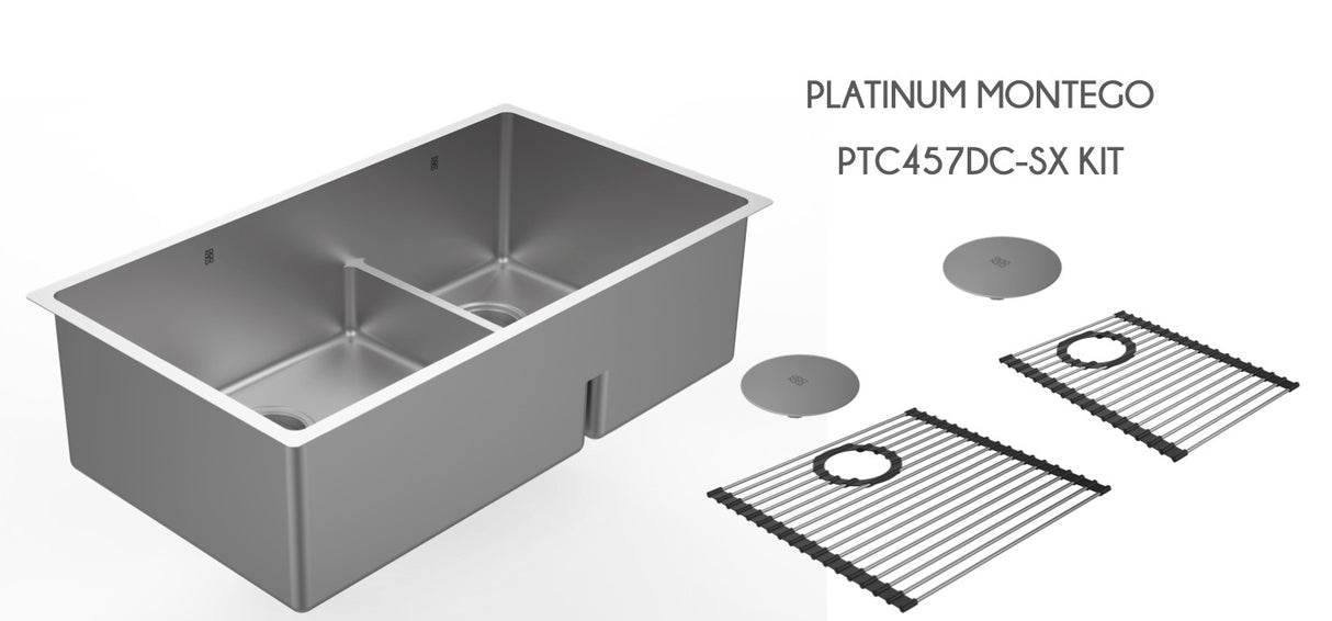 Platinum - Sonix 31" 60/40 Double Low Div Sink, Undermount, 16 Gauge, R15 (Inc. Roll Grid + Drain Cover)