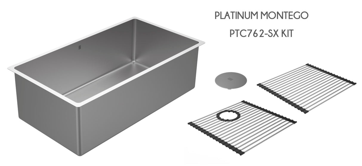 Platinum - Sonix 32" Single Sink, Undermount, 16 Gauge, R15 (Inc. Roll Grid + Drain Cover)