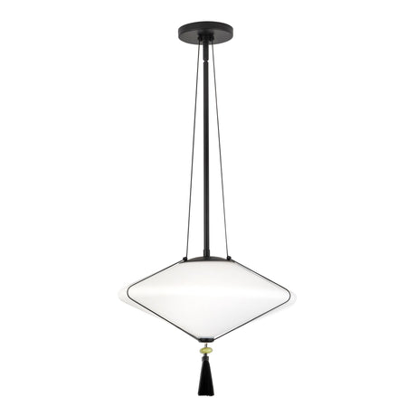 Alora Mood Reeve 15-in pendant in Matte Black/Matte Opal Glass with tassel