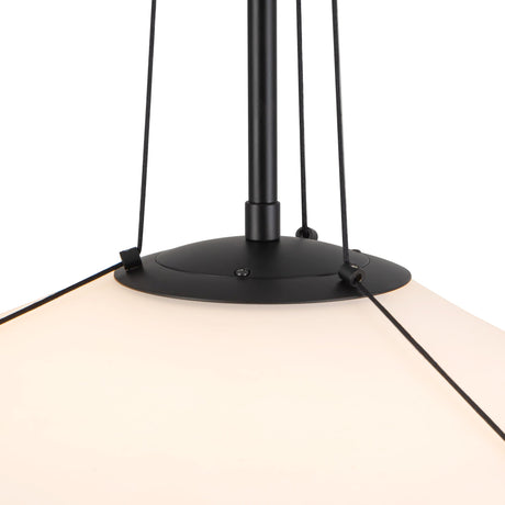 Reeve 15-in pendant in Matte Black/Matte Opal Glass, close-up of the shade top and cables
