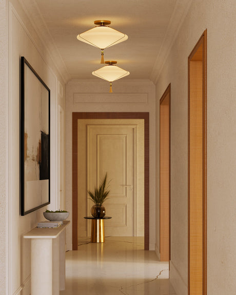 Reeve semi-flush mount lights installed along a hallway ceiling
