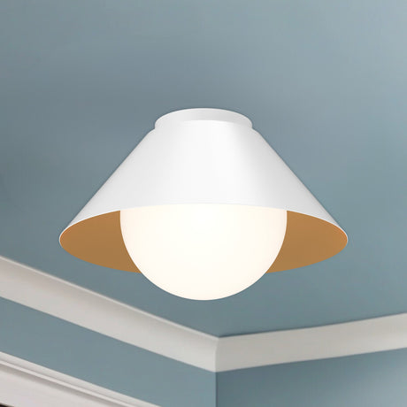 Alora Mood Remy 14-in flush mount in White installed on a ceiling