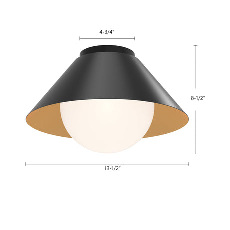 Alora Mood Remy 14-in flush mount dimension drawing, Matte Black shown