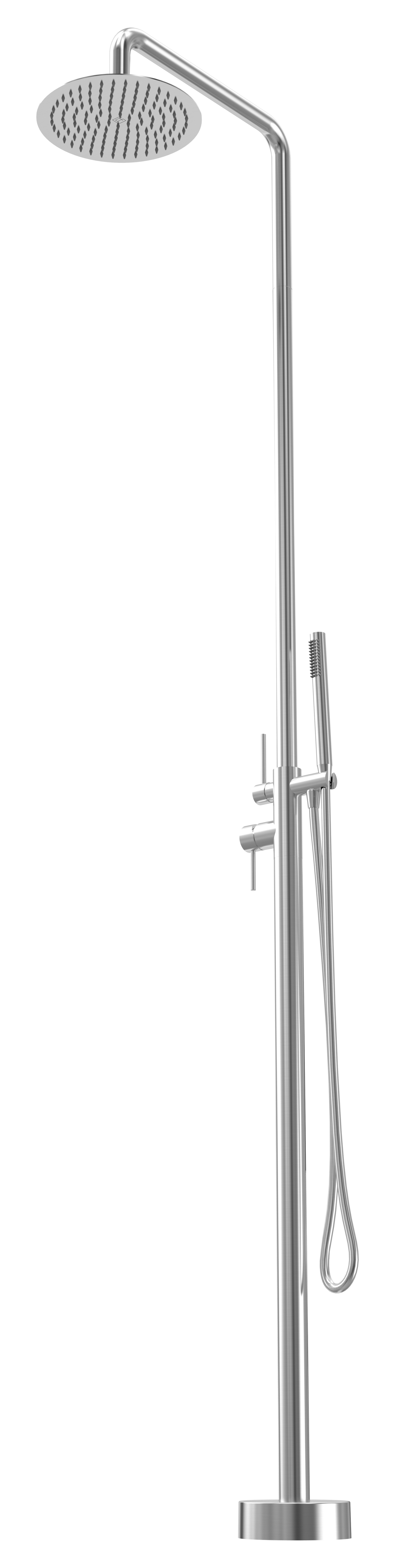 Al Fresco Shower - Brushed SS Outdoor Freestanding & Hand Shower Ensemble - SUS316