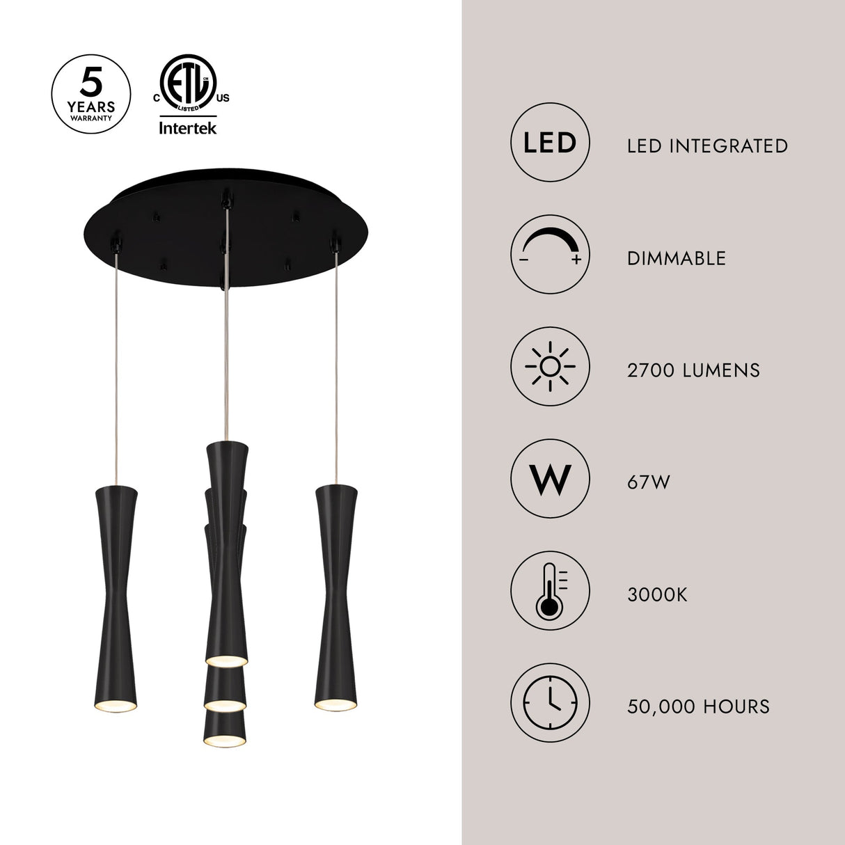Kuzco Robson 2-in 5 Head Multi Pendant