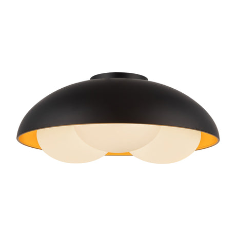 Robyn flush mount in Matte Black, angled view with opal glass diffusers