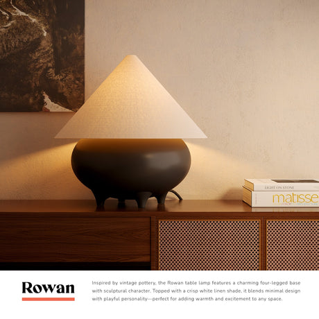 Alora Mood Rowan table lamp collection graphic with lifestyle photo and description
