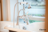 5100 SERIES Offset Deck-Mount Tub Filler - Cross Handles - Porcelain Accents 5106
