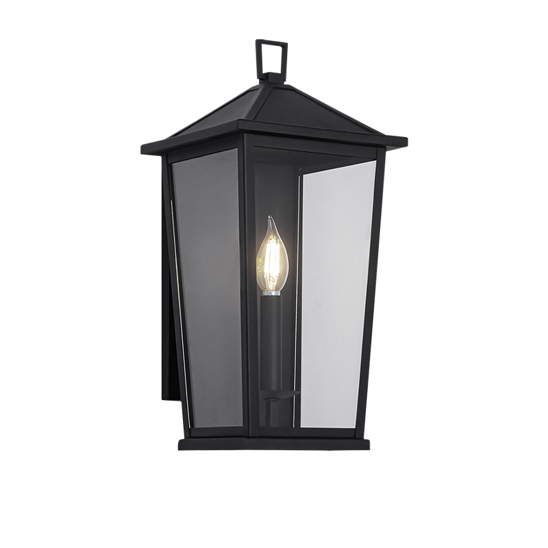 Matteo Ingress S11901 outdoor carriage light in Matte Black with candelabra socket, angled view
