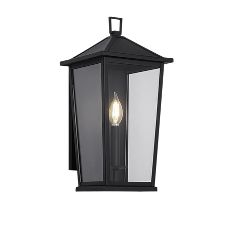 Matteo Ingress S11901 outdoor carriage light in Matte Black with candelabra socket, angled view