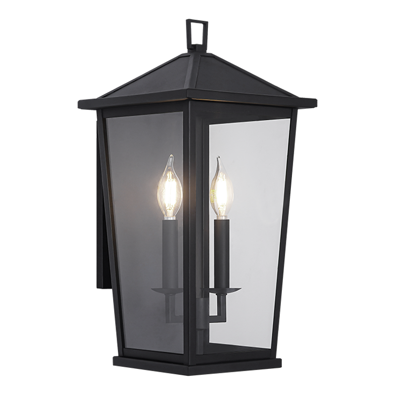 Matteo Ingress S11902 outdoor carriage wall light in Matte Black with 2 candelabra sockets
