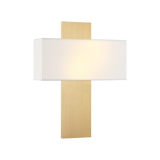 Matteo Stafford 14-inch wall sconce with fabric shade in Aged Gold Brass, angled view