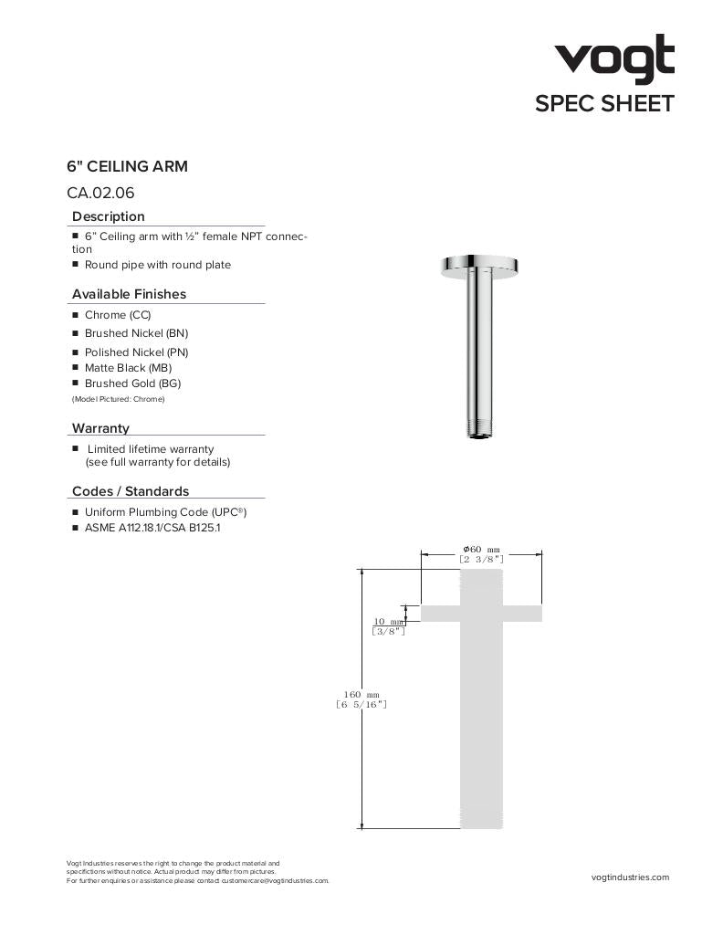 CARINTHIA 3/4" HIGH-FLOW TH SHOWER KIT WITH BODY JETS AND 6" CEILING ARM