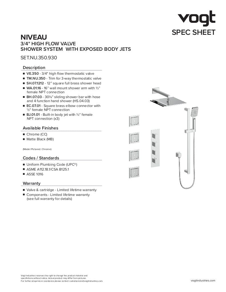 NIVEAU 3/4" HIGH-FLOW TH SHOWER KIT WITH BODY JETS