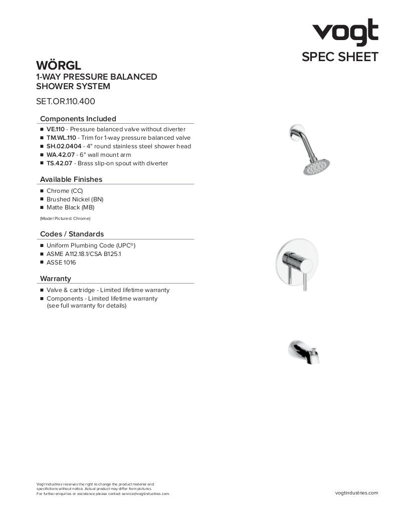 WORGL 1-WAY PB SHOWER KIT