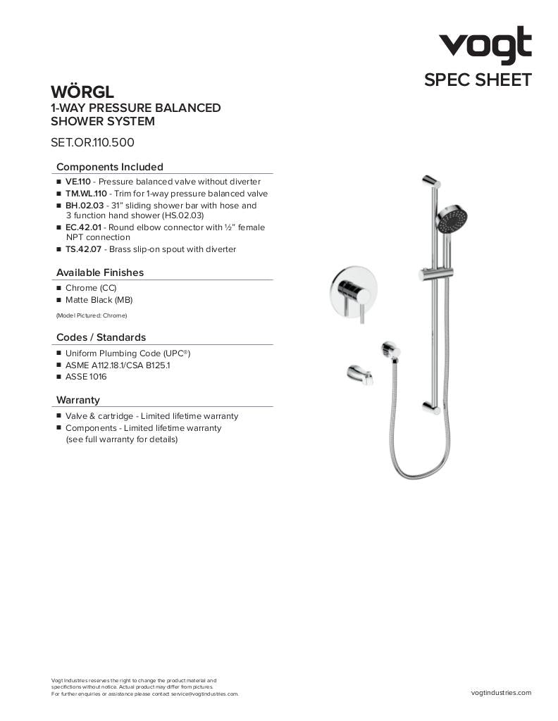 WORGL 1-WAY PB SHOWER KIT
