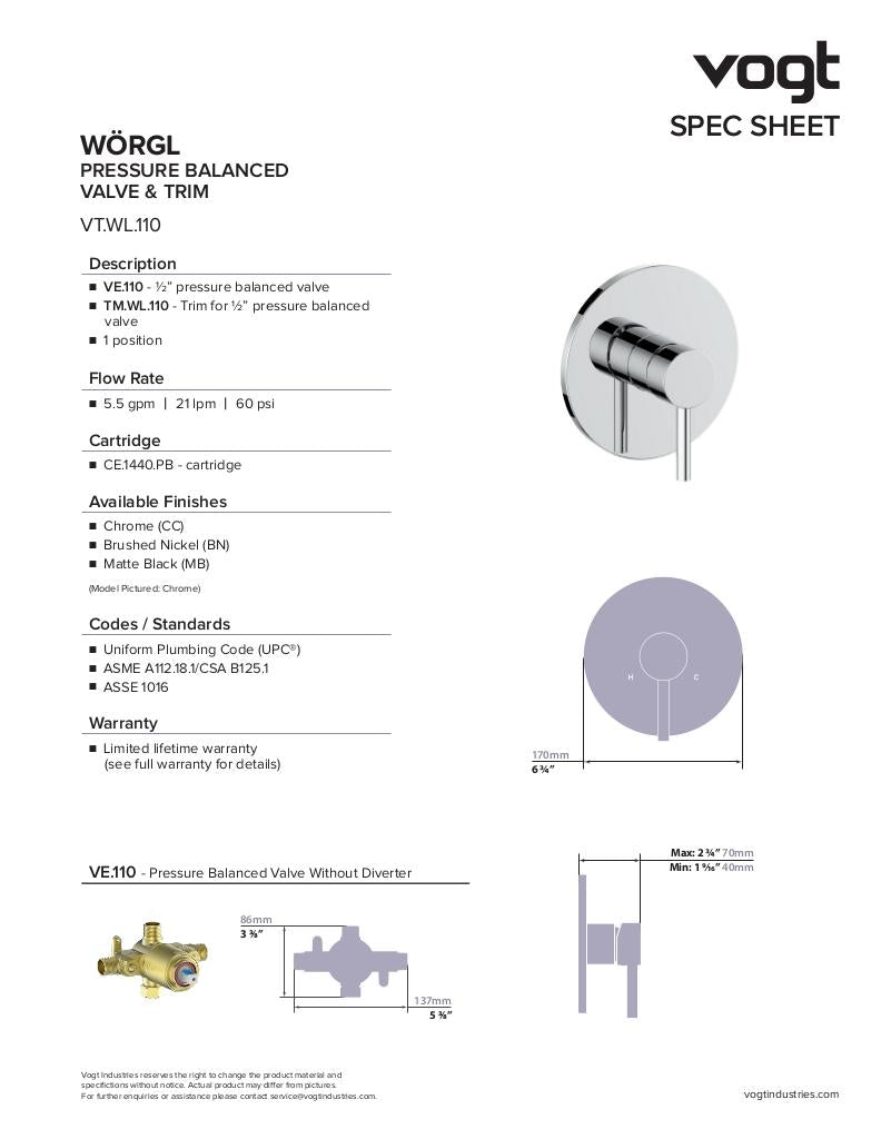 WORGL 1-WAY PB SHOWER KIT
