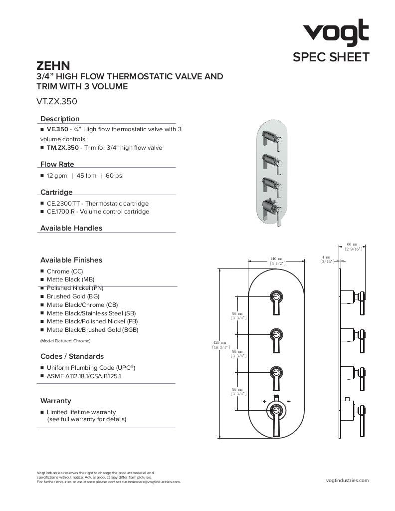 ZEHN 3/4" HIGH-FLOW TH SHOWER KIT WITH BODY JETS AND 6" CEILING ARM