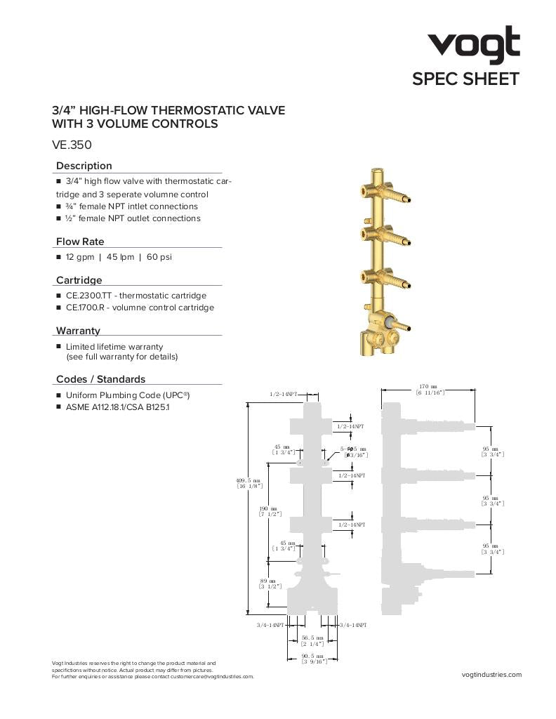 ZEHN 3/4" HIGH-FLOW TH SHOWER KIT WITH BODY JETS AND 6" CEILING ARM