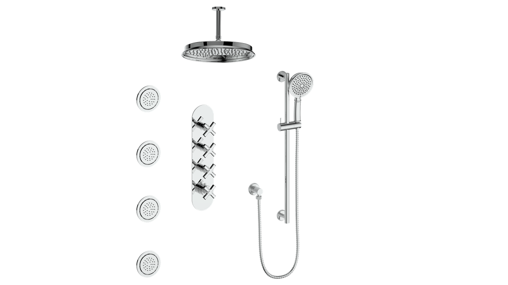 ZEHN 3/4" HIGH-FLOW TH SHOWER KIT WITH BODY JETS AND 6" CEILING ARM