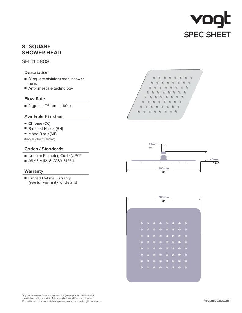 8" SQUARE STAINLESS STEEL SHOWER HEAD