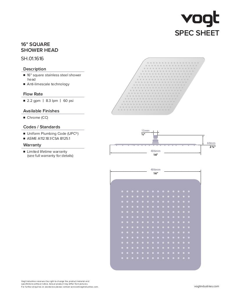 16" SQUARE STAINLESS STEEL SHOWER HEAD