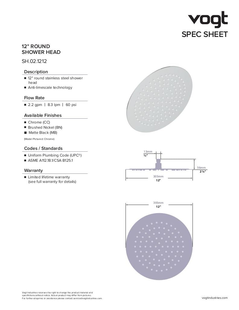 12" ROUND STAINLESS STEEL SHOWER HEAD