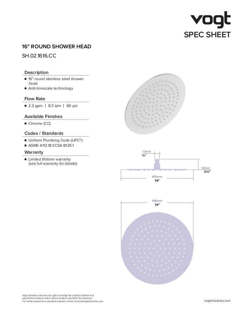 16" ROUND STAINLESS STEEL SHOWER HEAD