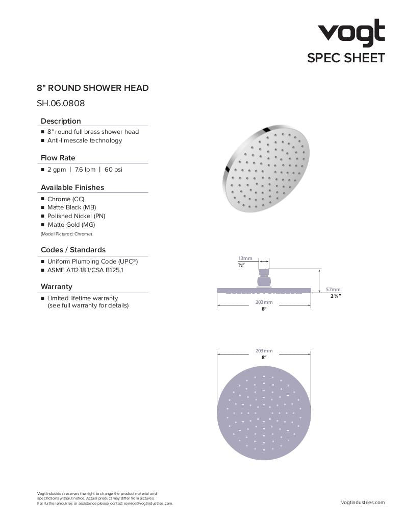 8" ROUND BRASS SHOWER HEAD