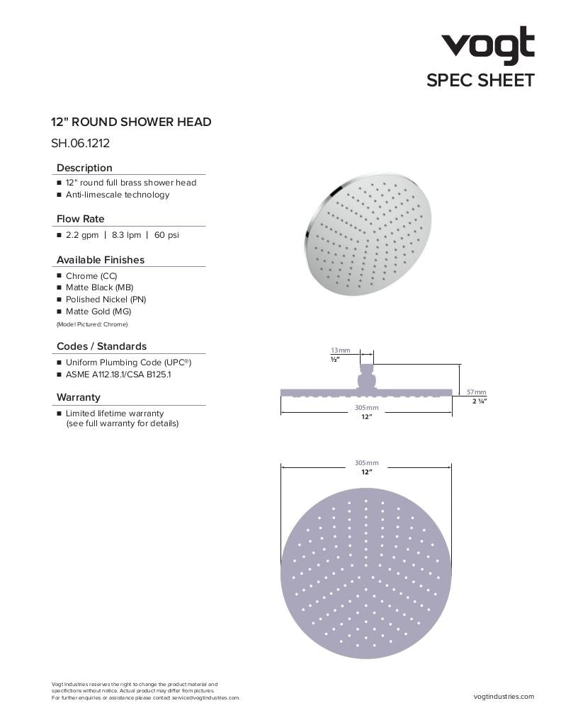 12" ROUND BRASS SHOWER HEAD
