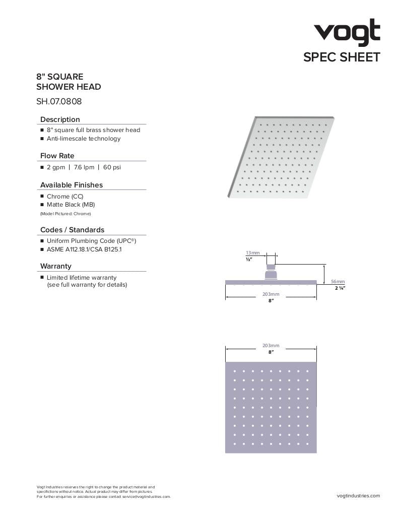 8" SQUARE BRASS SHOWER HEAD